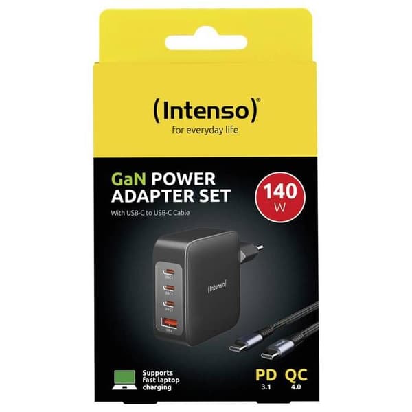 Intenso W140A3C + C520C svart USB-laddare inomhus USB-C®, USB-A Nr. utgångar: 4 x GaN, USB Power Delivery (USB-P