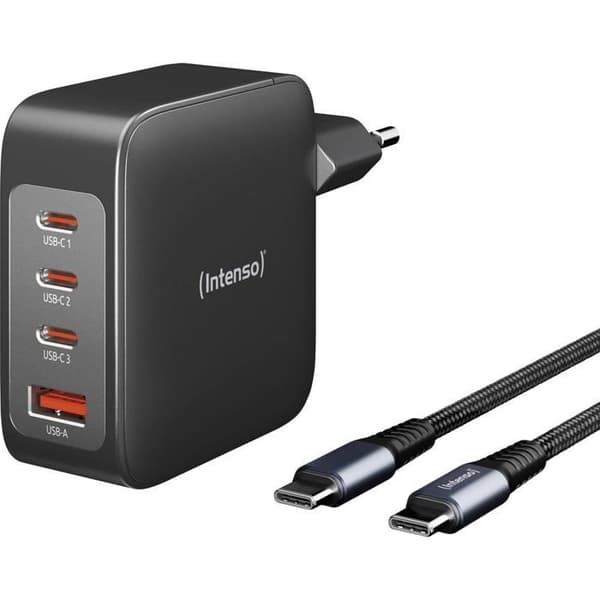Intenso W140A3C + C520C svart USB-laddare inomhus USB-C®, USB-A Nr. utgångar: 4 x GaN, USB Power Delivery (USB-P