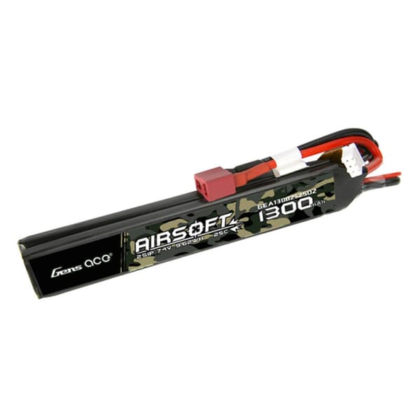Gens ace 25C 1300mAh 2S1P 7,4V Sadel Airsoft Gun Lipo-batteri med T-plugg