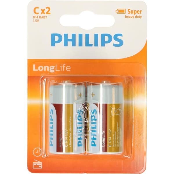 PHILIPS Batterier R14 / C Longlife - 1,5 V - Paket om 2