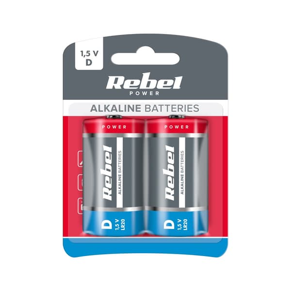 REBEL LR20 alkaliske batterier 2 stk/æske.
