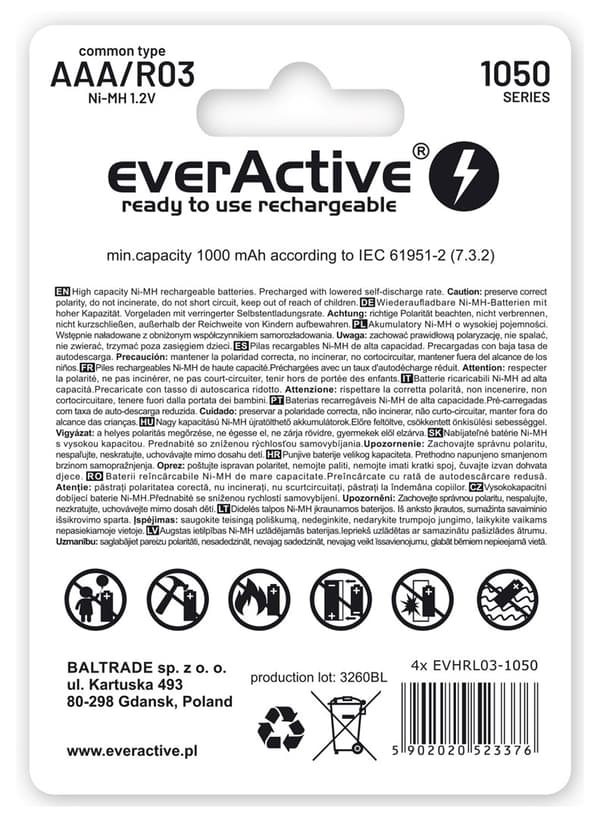 Uppladdningsbara batterier everActive Ni-MH R03 AAA 550 mAh Infinity Line