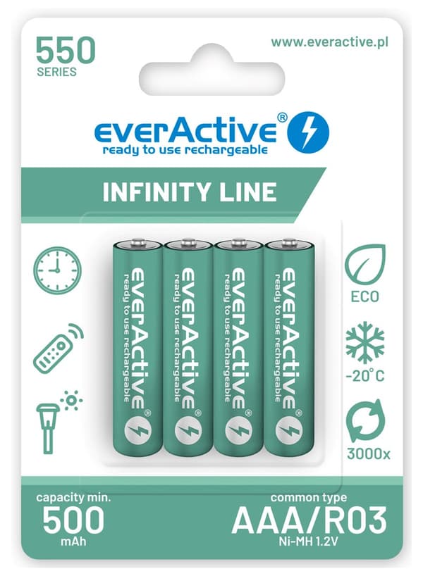 Uppladdningsbara batterier everActive Ni-MH R03 AAA 550 mAh Infinity Line