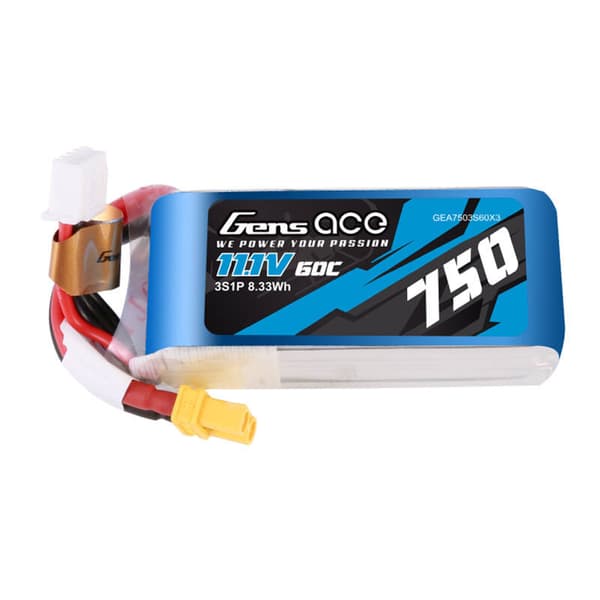 Gens Ace 750mAH 11.1V 60C 3S1P Lipo akku XT30-liittimellä