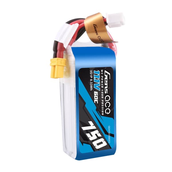 Gens Ace 750mAH 11.1V 60C 3S1P Lipo akku XT30-liittimellä