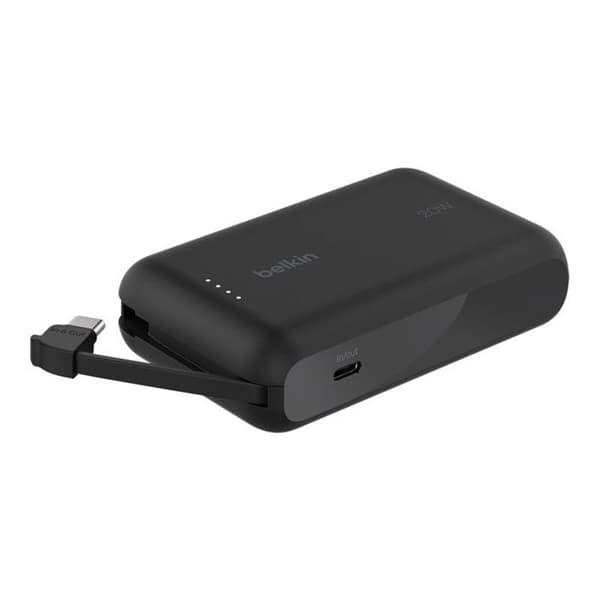 Smartphone - Laddare &amp; Powerbank BELKIN 10k PD20w Inbyggd USB-C-kabel Power Bank Svart Svart