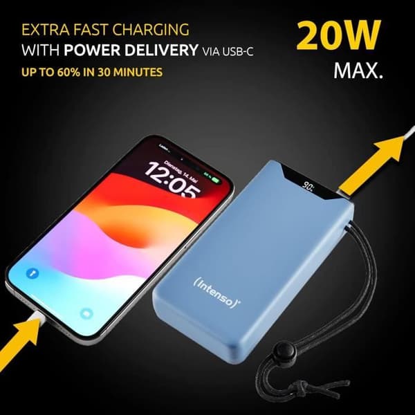 Externt Batteri - INTENSO - F20000 - 20000 mAh - PD 20 W - QC 18 W - Blå