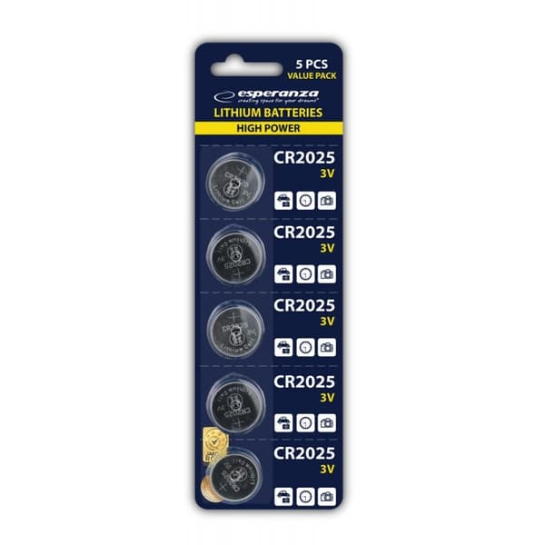 Esperanza CR2025 Litiumbatterier – 5-pack, 3V för Fjärrkontroller och Elektronik