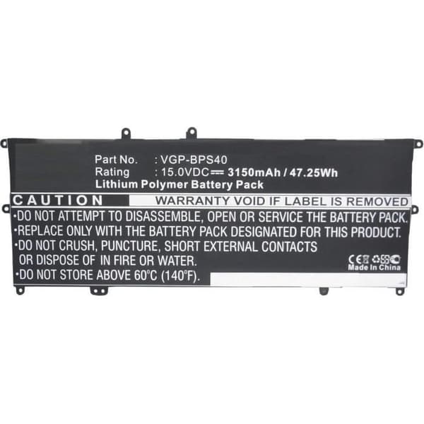 CoreParts Laptopbatteri för Sony 47Wh Li-Pol 15V 3150mAh, VGP-BPS40, MICROBATTERY 47Wh Li-Pol 15V 3150mAh Svart