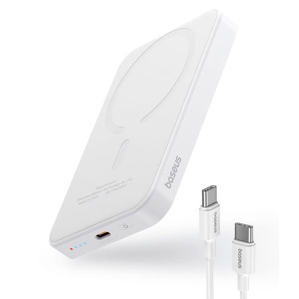 Baseus - P10022107223-00 - Magnetisk powerbank mini powerbank 5000mAh 20W (vit) Vit