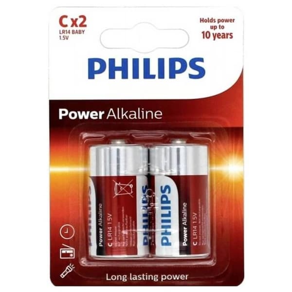 2 Philips Power Alkaline C LR14 babybatterier