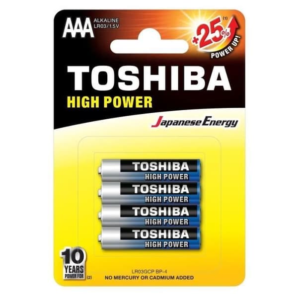 PACK MED 4 AAA TOSHIBA ALKALISKA BATTERIER utan kvicksilver LR03 MN2400