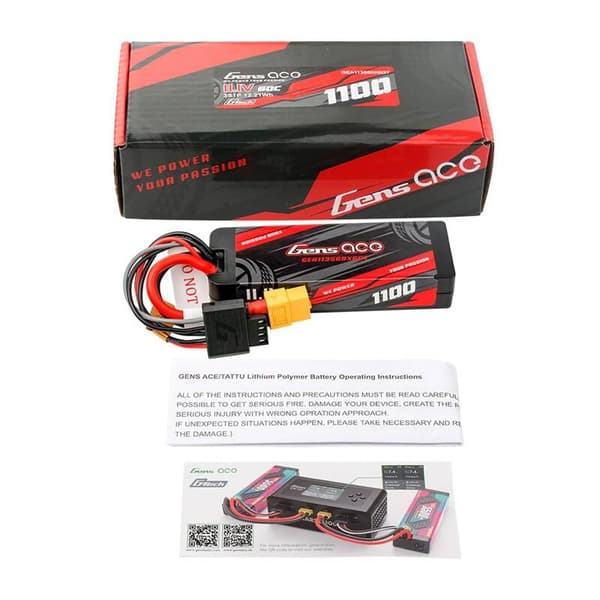 Lipo Gens ace G-Tech 1100mAh 11,1V 3S1P 60C GRP-76 Hardcase-batteri med XT60-plugg