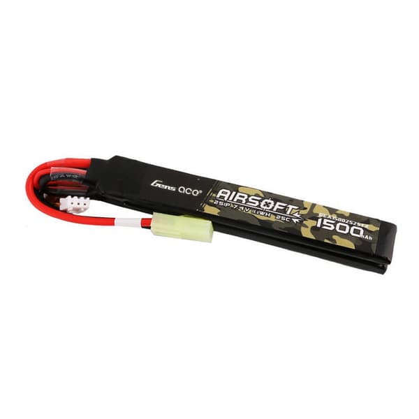 Gens ace 25C 1500mAh 2S1P 7,4V Nunchuck 2X Airsoft Gun Lipo-batteri med mini Tamiya-plugg