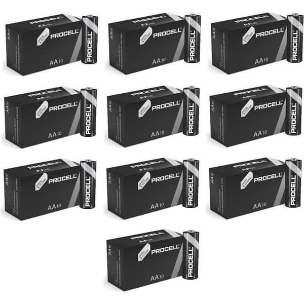 Procell Förpackning med 100 alkaliska batterier PC1500 AA LR06 - Duracell