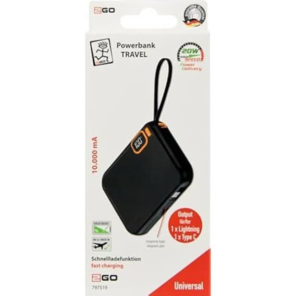 Powerbank - 2GO - Resa 10 000 mAh - 1 x Typ C - 1 x Lightning - Snabbladdning och PD
