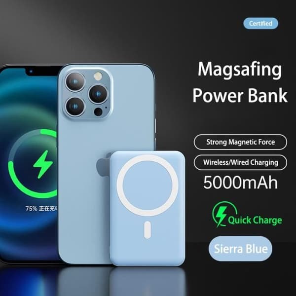 MagSafe trådlöst magnetiskt externt batteri för iPhone - snabbladdning med induktion - 5000mAh - Vit