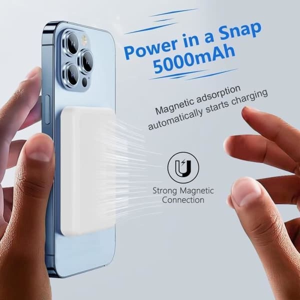 Magnetiskt Externt Batteri - GENERIC - 5000mAh - Snabbladdning 20W - Kompatibel med iPhone - Vit