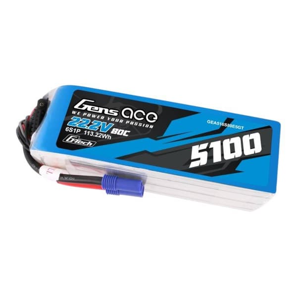Gens ace G-Tech 5100mAh 80C 22,2V 6S1P Lipo batteripakke med EC5 plugg
