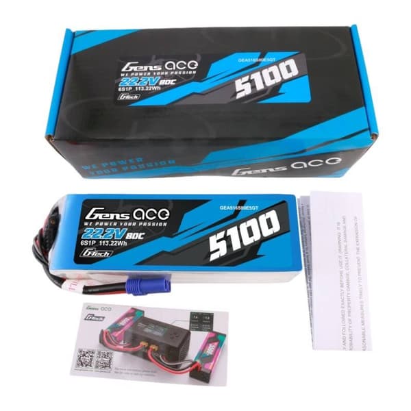 Gens ace G-Tech 5100mAh 80C 22,2V 6S1P Lipo batteripakke med EC5 plugg