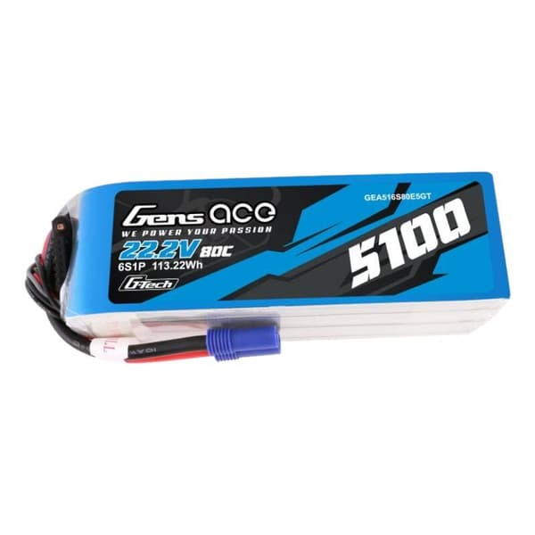 Gens ace G-Tech 5100mAh 80C 22,2V 6S1P Lipo batteripakke med EC5 plugg