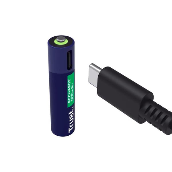 25671 Pack med 4 uppladdningsbara USB-C-batterier Trust typ AAA - 500 mAh - Laddningskabel inkluderad (LR03)