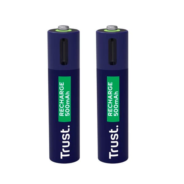 25585 Pack med 2 uppladdningsbara USB-C Trust AAA-batterier - 500mAh (LR03)