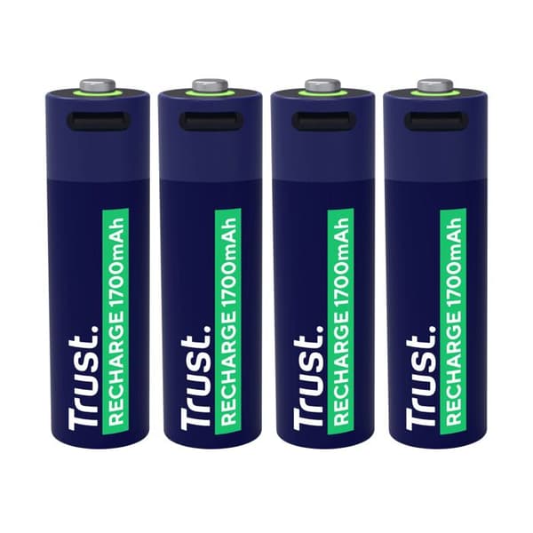 25631 Paket med 4 uppladdningsbara USB-C-batterier Trust typ AA - 1700 mAh - Laddningskabel ingår (R06)