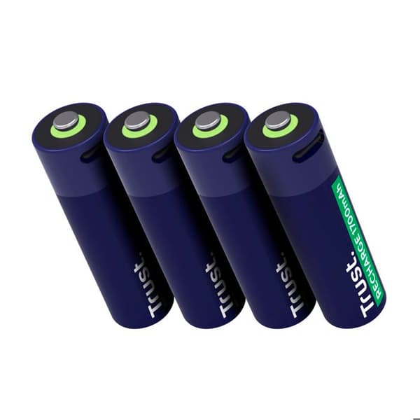 25631 Paket med 4 uppladdningsbara USB-C-batterier Trust typ AA - 1700 mAh - Laddningskabel ingår (R06)