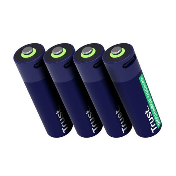 25631 Paket med 4 uppladdningsbara USB-C-batterier Trust typ AA - 1700 mAh - Laddningskabel ingår (R06)