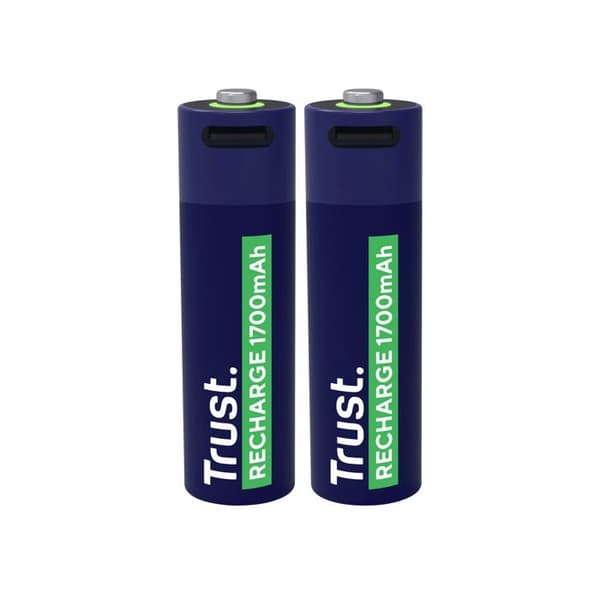 25584 Pack med 2 USB-C uppladdningsbara batterier Trust typ AA - 1700 mAh (R06)