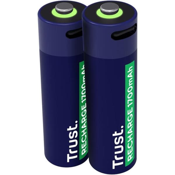25584 Pack med 2 USB-C uppladdningsbara batterier Trust typ AA - 1700 mAh (R06)