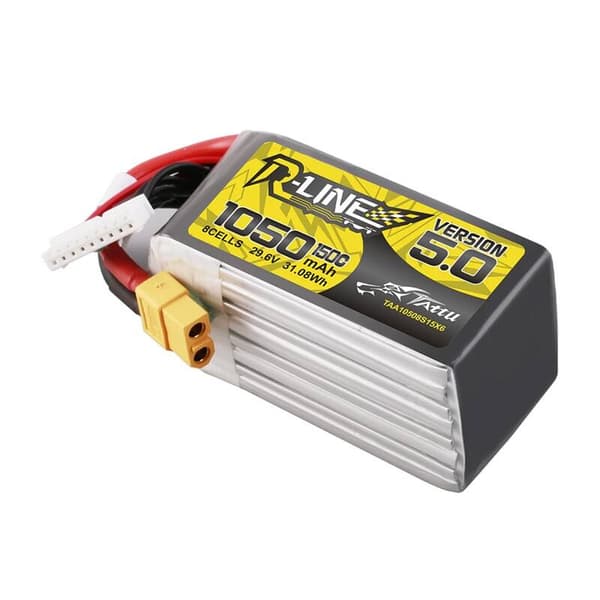 Lipo Tattu R-Line versjon 5.0 1050mAh 29.6V 8S 150C batteri med XT60-kontakt