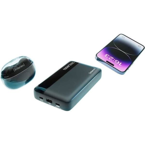 Intenso Powerbank HE20000 Extern Batteri med Power Delivery 100 W, 20 000 mAh, GråSvart