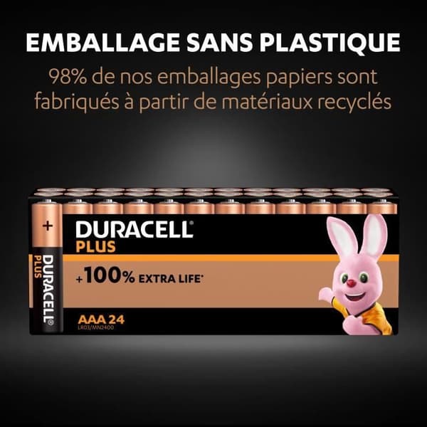 Duracell Plus AAA alkaliska batterier, 1,5V LR03 MN2400, 24-pack