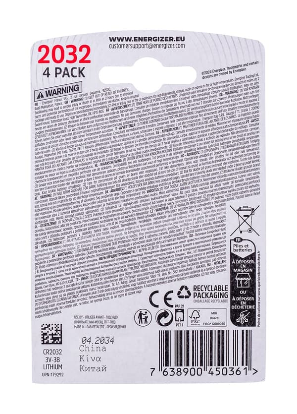 Energizer CR2032 4 stk 3V Eco specialbatteri