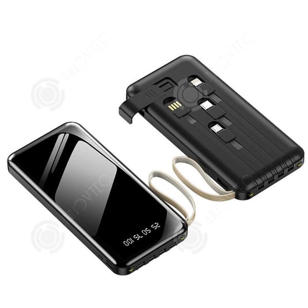 INN Externbatteri 20000mah powerbank mobil delad ultratunn med integrerad kabel 4 integrerade kablar LED-display och lampa