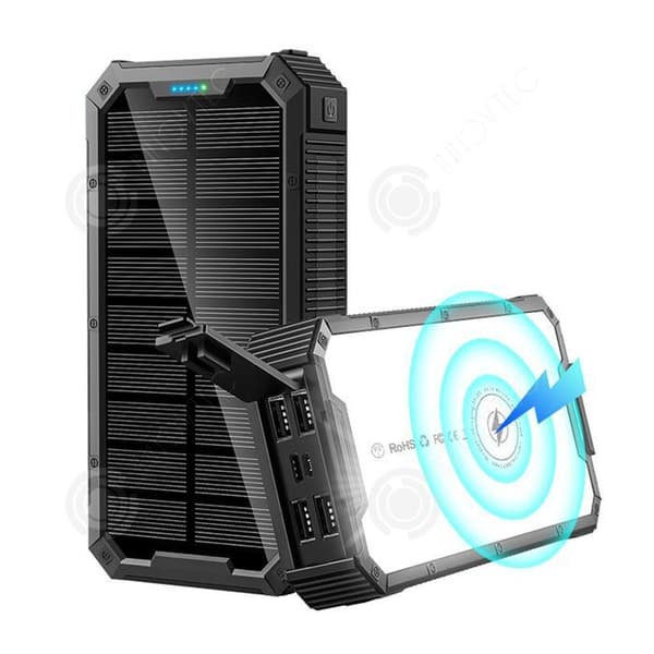 Powerbank 36800mah 5w bärbar solcellsladdare trådlös laddning med 4 usb-utgångar och 2 ingångar med campingljus