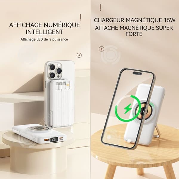 INN Externt batteri 10000mAh 15W Power Bank Inbyggd kabel 22,5 W PD Snabbladdning med 4 inbyggda kablar Slim Battery Power Bank