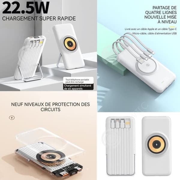INN Externt batteri 10000mAh 15W Power Bank Inbyggd kabel 22,5 W PD Snabbladdning med 4 inbyggda kablar Slim Battery Power Bank