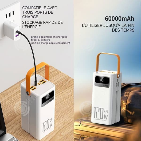 INN Externt batteri 60000mah PD 40w led display och ficklampa powerbank för telefon med 4 usb-utgångar och 3 ingångar