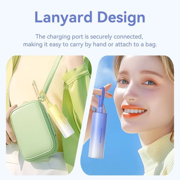Snabb laddningskabel för extern batteri, Typ-C, Lightning, 5000mAh - Vention (FHWM0) - Grå