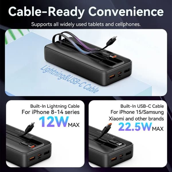 Batteri 2x USB, snabb bidirektionell laddning, 20 000 mAh - Vention (FHPW0) - Svart