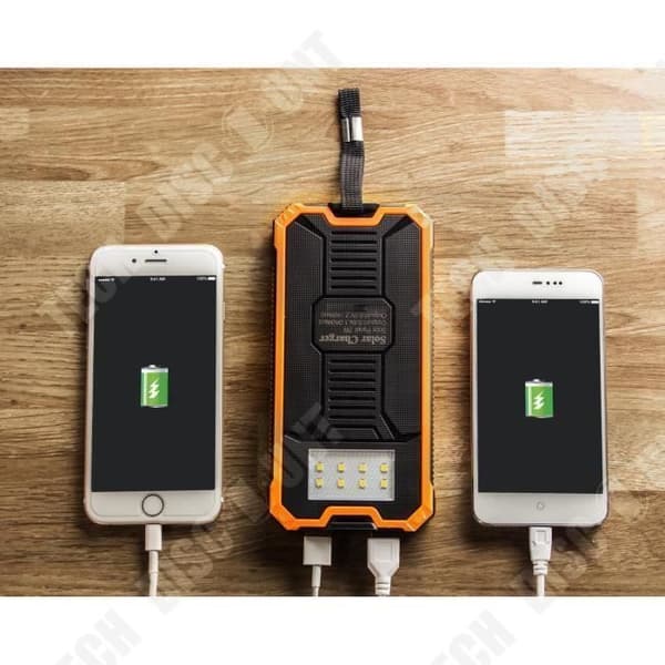 TD® Solar Batteriladdare Power Bank Bärbar reservladdare Vattentätt externt batteri med 8 LED Dual USB 15000mAh