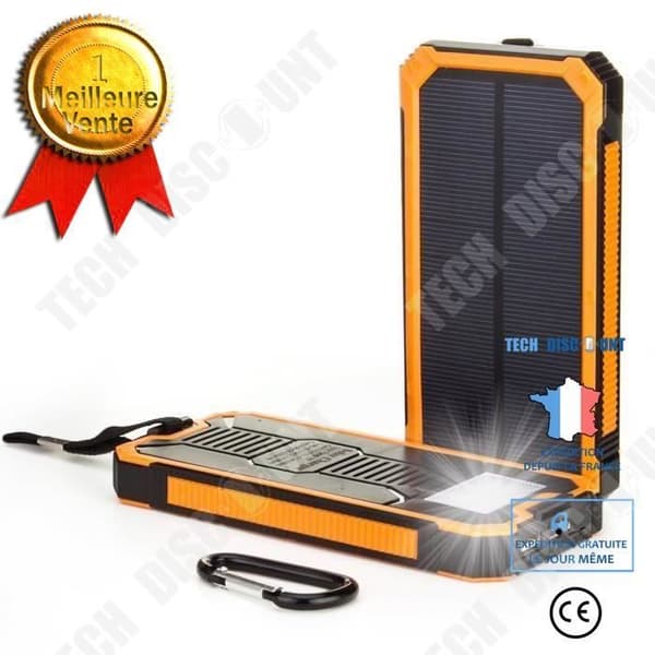 TD® Solar Batteriladdare Power Bank Bärbar reservladdare Vattentätt externt batteri med 8 LED Dual USB 15000mAh