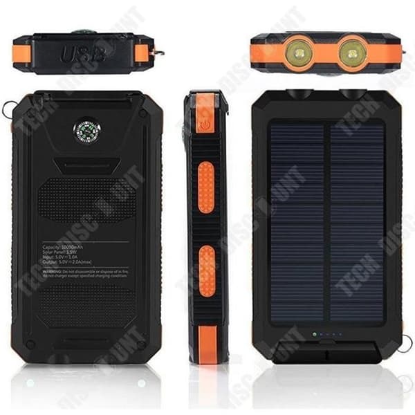15000mAh Solarbatteriladdare med 2 USB-portar och dubbel LED-lampa för uppladdning av bärbara enheter
