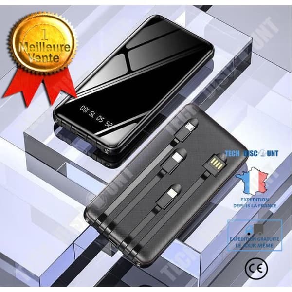 Inbyggd kabel 20000mAh 2.1A högkapacitet snabbladdning mobil powerbank, powerbank för iPhone Android