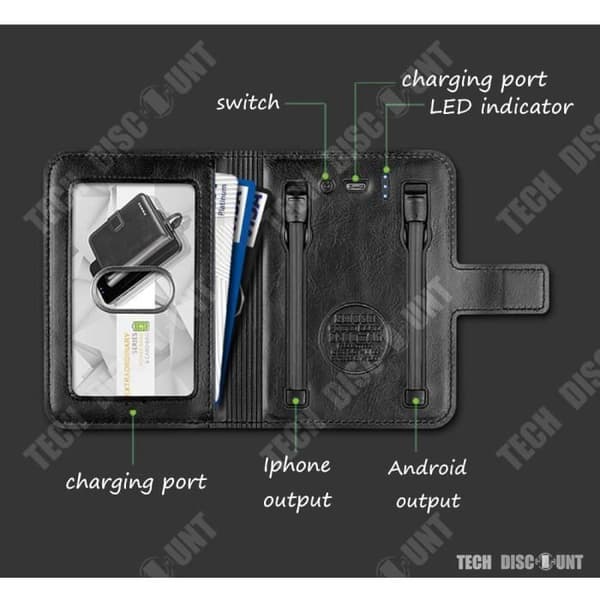 TD® Bärbar batteriplånbok bärbar plånbokskorthållare android iphone 2 powerbankadapter nomad smartphone