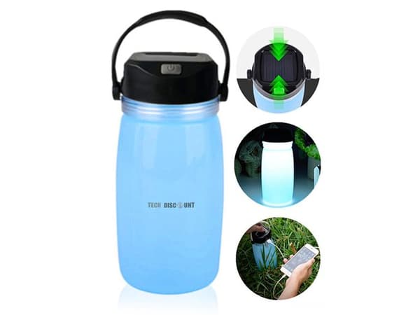Solarlampa Flaska - TechDisc - 732,5 ml - Extern Batteriladdare - Blå