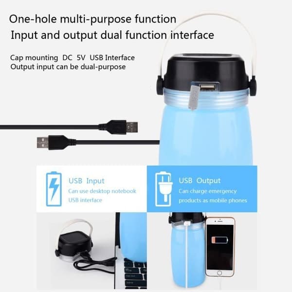 Solarlampa Flaska - TechDisc - 732,5 ml - Extern Batteriladdare - Blå